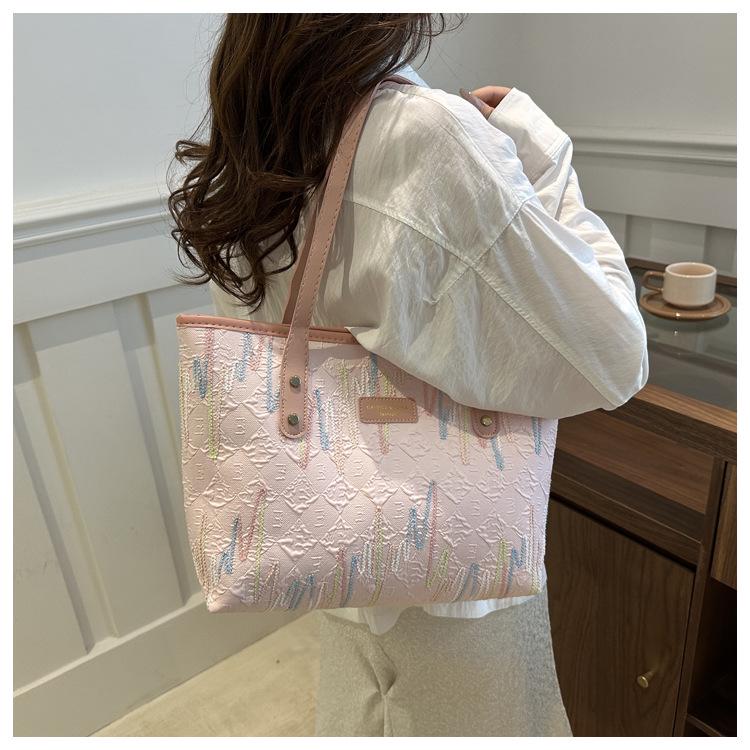 Large Canvas Embroidery Tote Bag for Women - Versatile, Casual Shoulder Bag, Perfect for Autumn 2024.