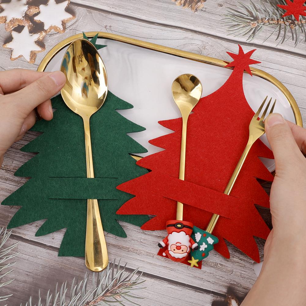 4PCS Christmas Cutlery Holder Bags Snowflake Xmas Tree Knife And Fork Pocket Cutlery Bag Xmas New Year Dinner Table Decorations