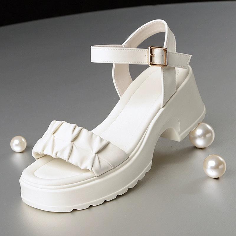 Women's Summer High-heeled Sandals with Chunky Heels, Thick Soles, Waterproof Platforms, and Soft Leather for Runway Shows