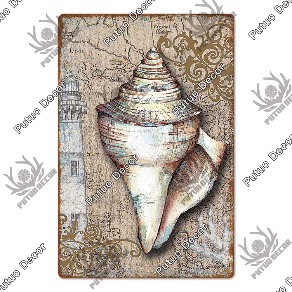 Decor Marine Animals Tin Sign Vintage Plaque Metal Wall Retro Posters for Beach Bar House Decorative Art Iron Painting