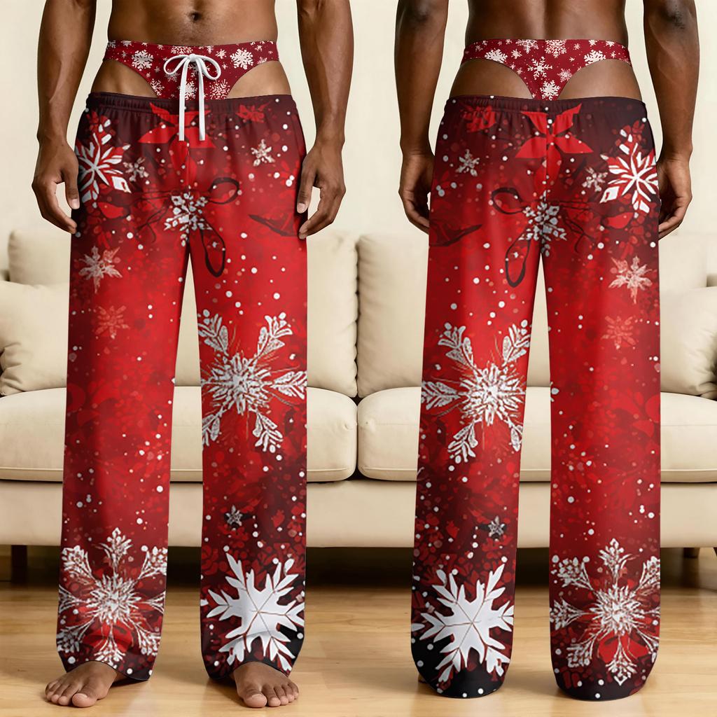 Men's Funny Novelty Pajama Pants with Fake Underwear Print - Halloween Sleepwear