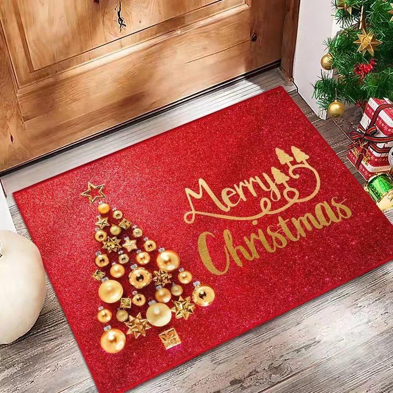 Christmas Themed Door Mat With Festive Patterns Like Christmas Trees Balls Snowflakes Non Slip Welcome Entrance Rug