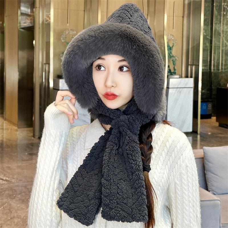 Winter Hat and Scarf Integrated Female Cycling Warm Ear Protection Neck Thickened Windproof Cold Wind and Snow Hooded