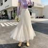 Apricot Irregular Mesh Fishtail Midi Skirt - European Style Elastic High Waist Pleated Fairy Skirt for Women, Spring/Summer