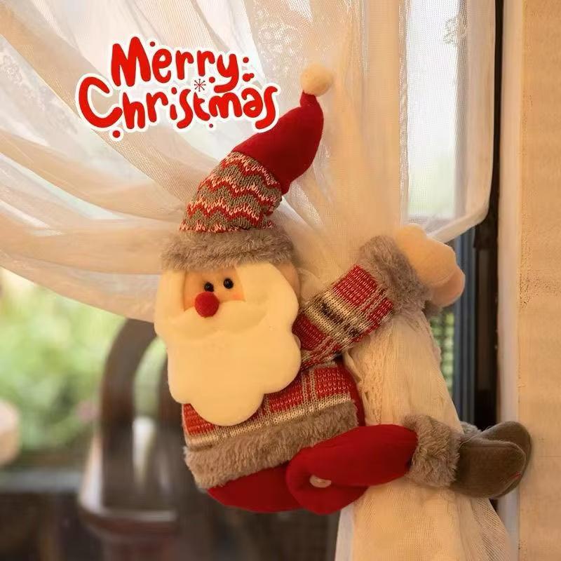 Christmas Curtain Buckle Christmas Home Decorations Santa Claus Sonwman Window Ornament Decor Supplies Festival Kids Gifts