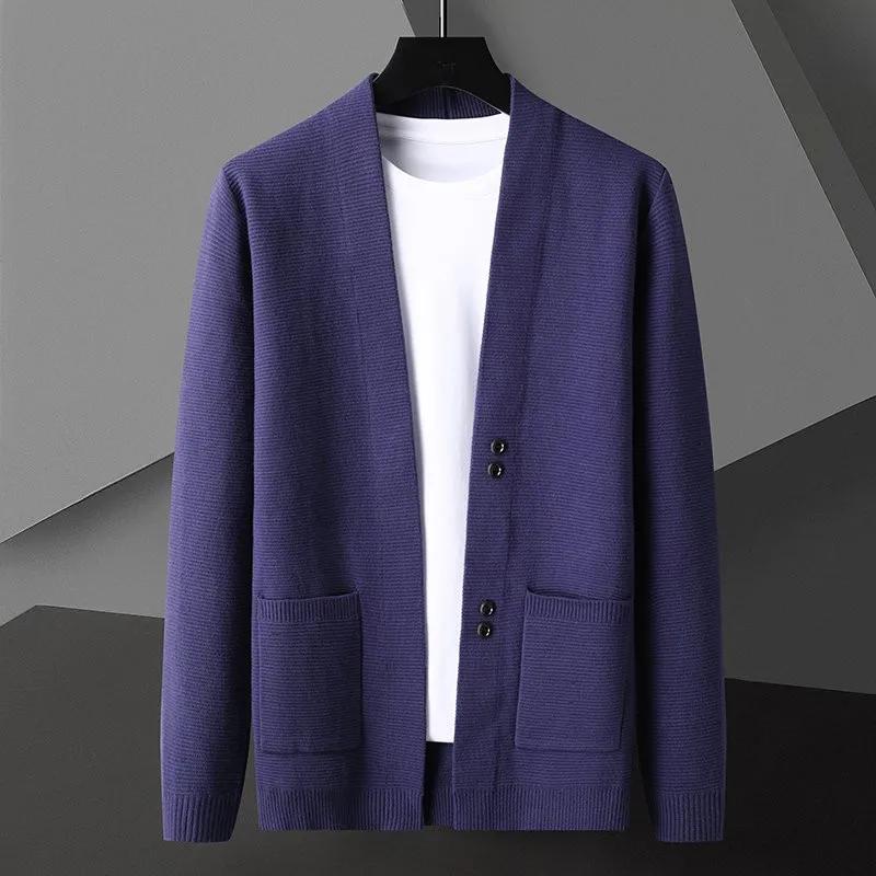 Spring Autumn Men's Slim Fit Knit Cardigans Solid Color Fashion Casual Knitted Sweatercoat Men Warm Korean Style Cardigan Jacket
