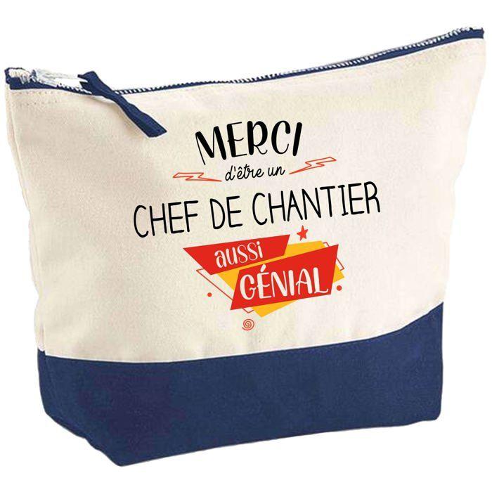Pochette maquillage - PLANETEE - Chef de Chantier Merci Génial - Grand format - Coton - Impression HD