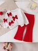 European & American Girls' White Long-Sleeve Hoodie and Red Long Pants Two-Piece Set