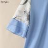 ZANZEA Women Casual Stand Collar Loose Splice 3/4 Sleeve Blouse