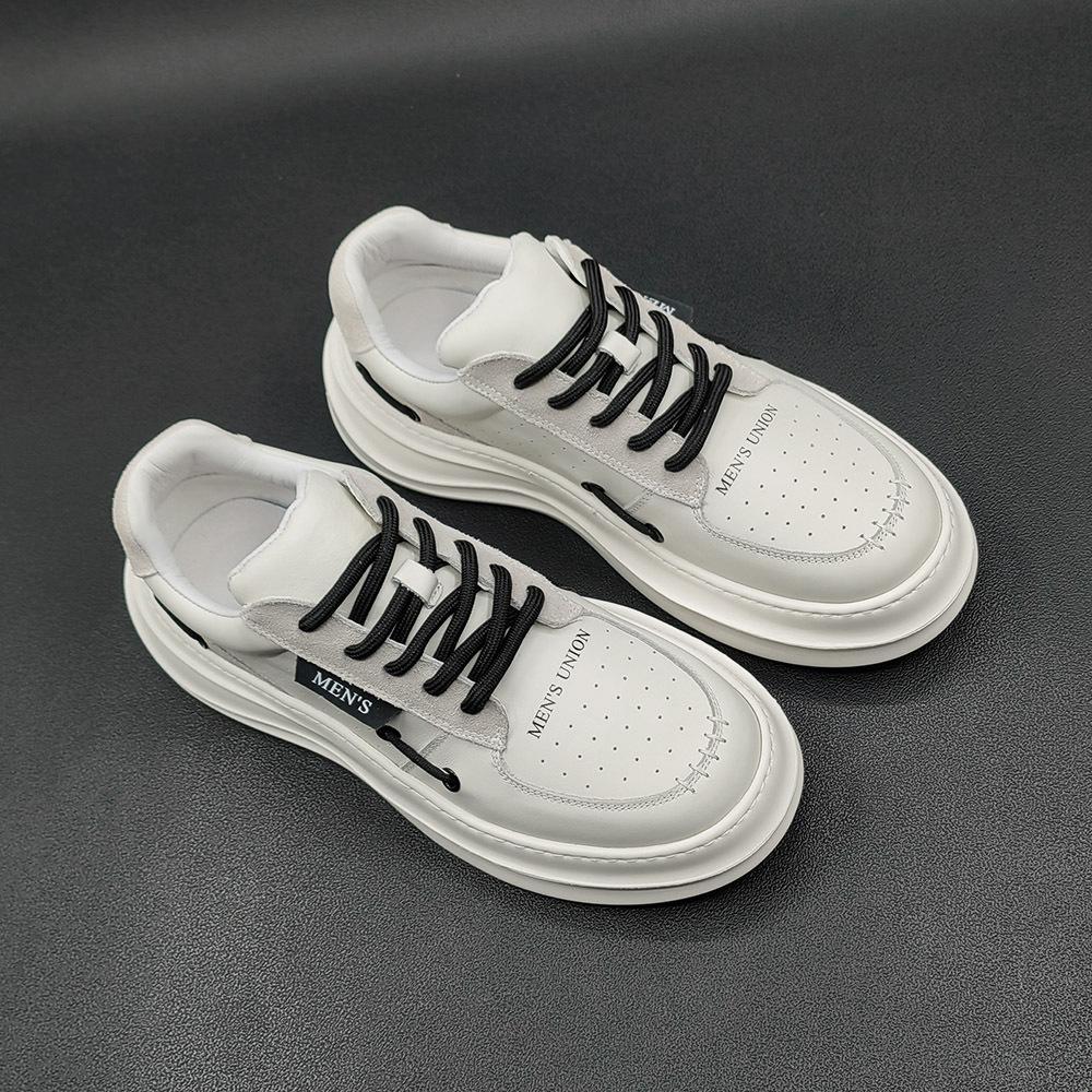 Pantofi casual de înaltă calitate pentru bărbați, Pantofi albi mici din piele, Pantofi la modă pentru bărbați, Stație europeană, Pantofi pentru bărbați care măresc înălțimea, Pantofi albi tip skate pentru băieți