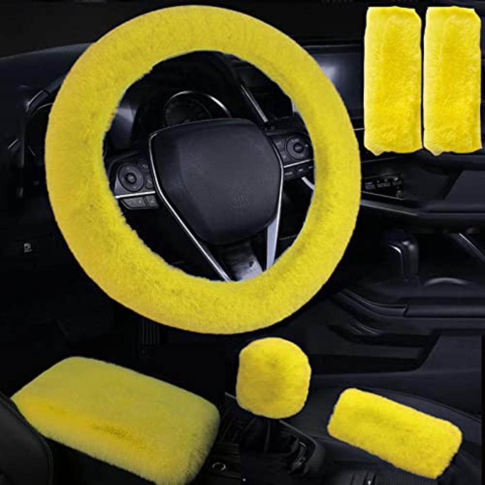 

6 шт./компл. мягкий пушистый чехол для центрального подлокотника автомобиля, зимний чехол для ручного тормоза для 15-дюймового рулевого колеса автомобиля жёлтый
