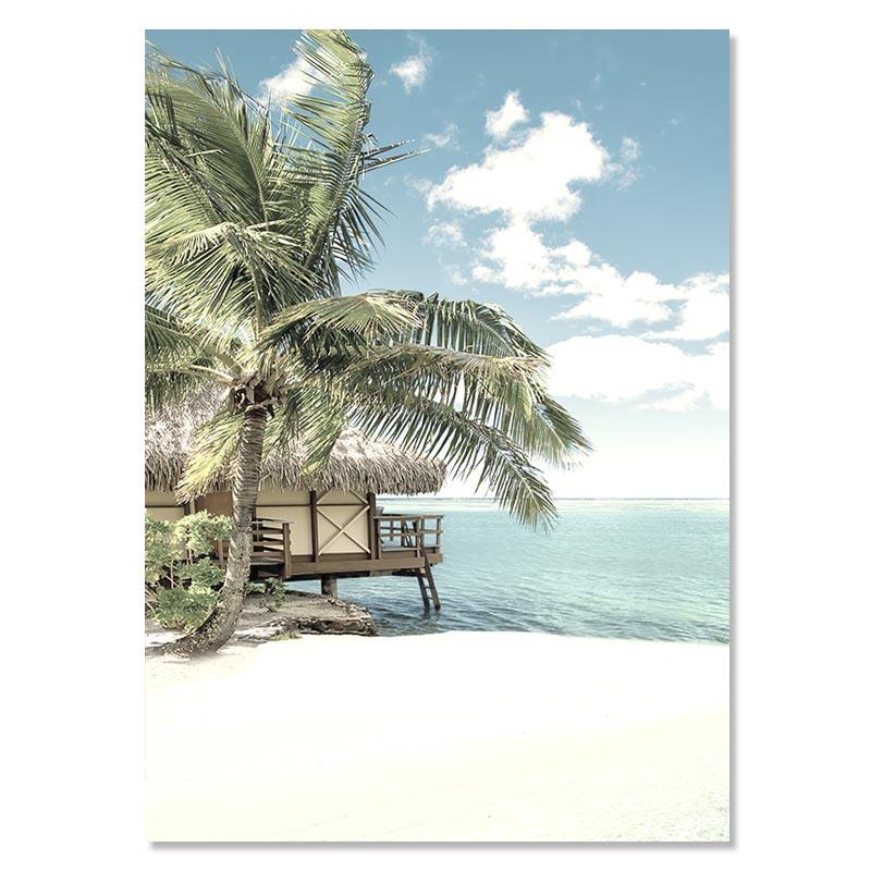 Tropical Beach Ocean Poster Palm Tree Banana Leaves Wall Art Canvas Painting Bridge Summer Seascape Picture For Home Decor