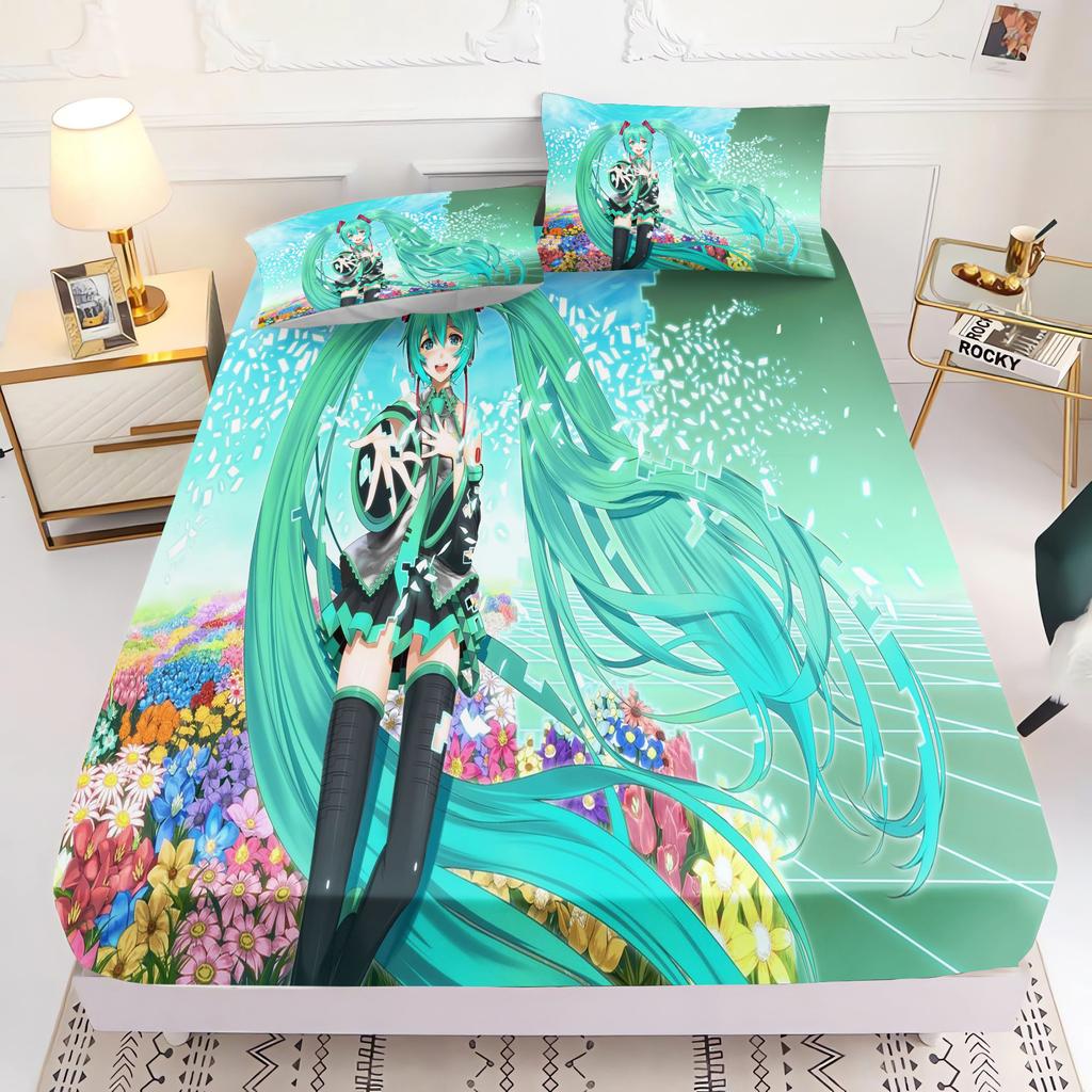 Hatsune Miku Printed  Fitted Sheet Comforte  Bed Cover Full Set  3D Children'S Bedding Anime Room Decor Home