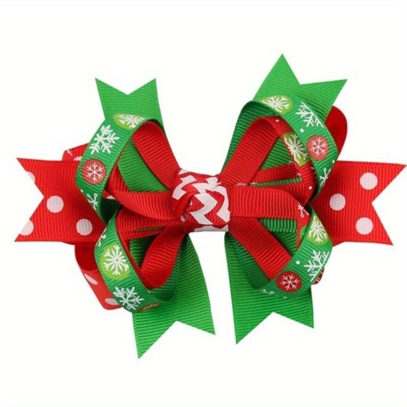 Girls Christmas Hair Bows Printing Snow Layered Green Tree Hair Clips for Festival Dots Hairpins Headwear Hair Accessories (Style Random)