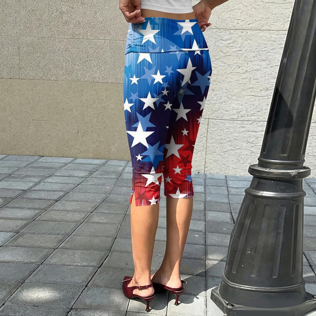 Flag Capri Leggings for Women Stretch Patriotic Star Stripe Patterned Yoga Pants Casual Capri Trousers