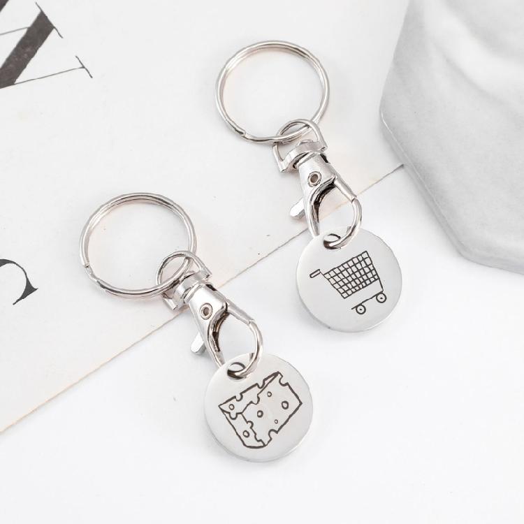 Set of 4 Shopping Trolley Coin Key Holder Shopping Coin Keyrings Carts Tokens Keyring Stainless Steel Texture for Daily