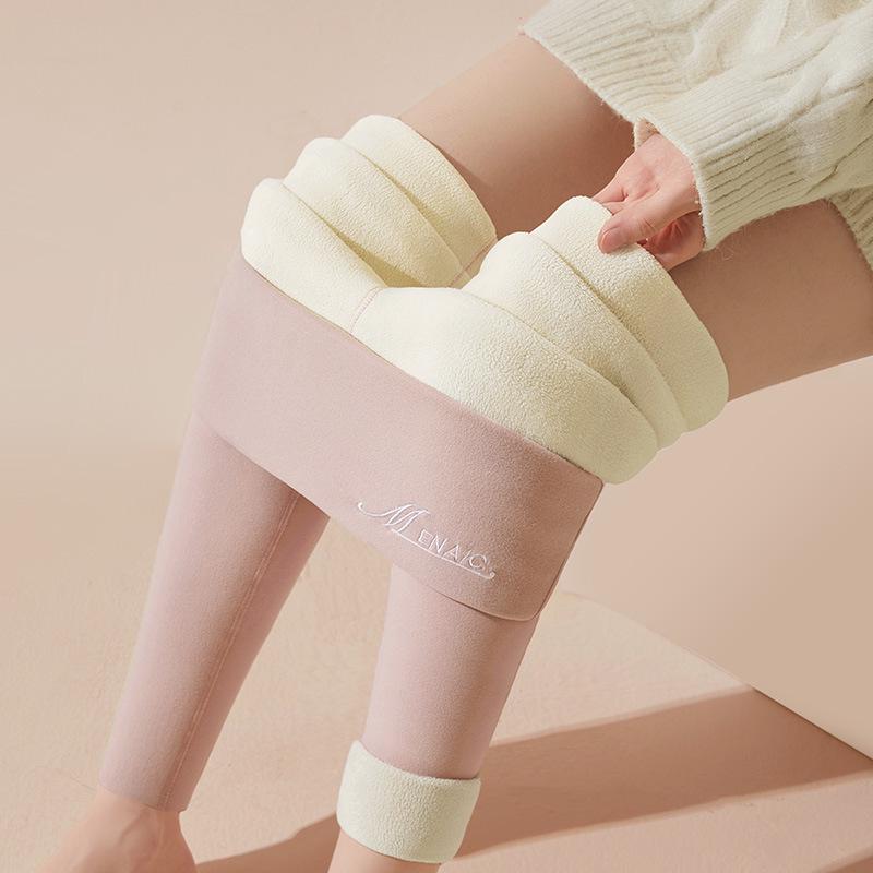 Women's High Waist Velvet Fleece-Lined Heat-Generating Plus Size Pants - Warm, Elastic, and Abdomen Shaping for Autumn and Winter