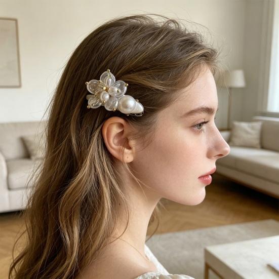 Girl Hairpin Imitation Pearls Flower Shape Hair Pin Full Luster Side Bang Hair Clip Lightweight No Pressure Hair Accessory