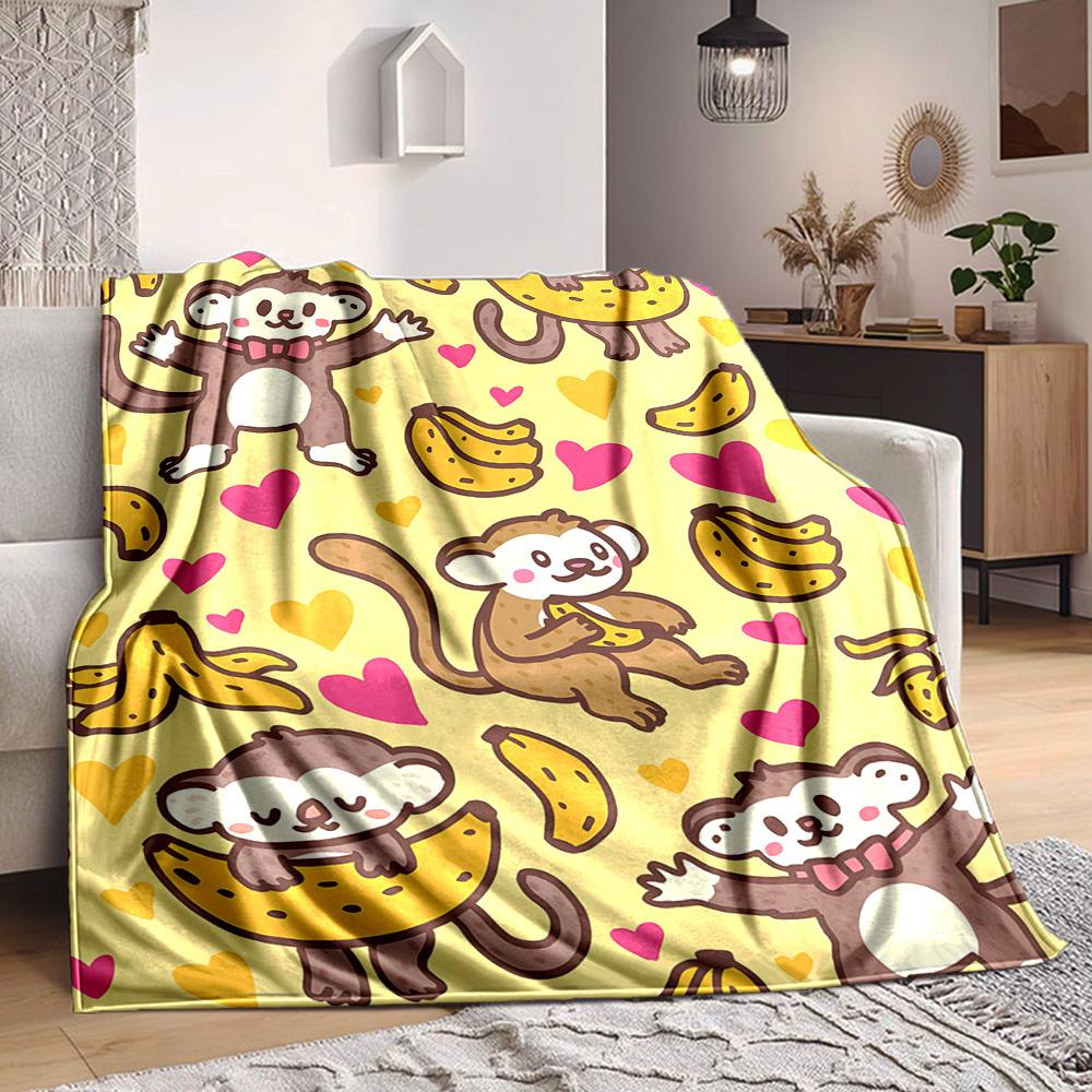 

1pc Monkey Banana Pattern Blanket Warm,Perfect for Camping And Travel, Making It a Great Gift for Any Season yy250904199 75x90cm