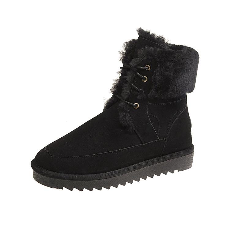 

Зимние сапоги для снега, женские плюшевые теплые сапоги до середины голени 2024 года, удобная хлопковая обувь, женские ботильоны на шнуровке с мехом, женская обувь 39 чёрный