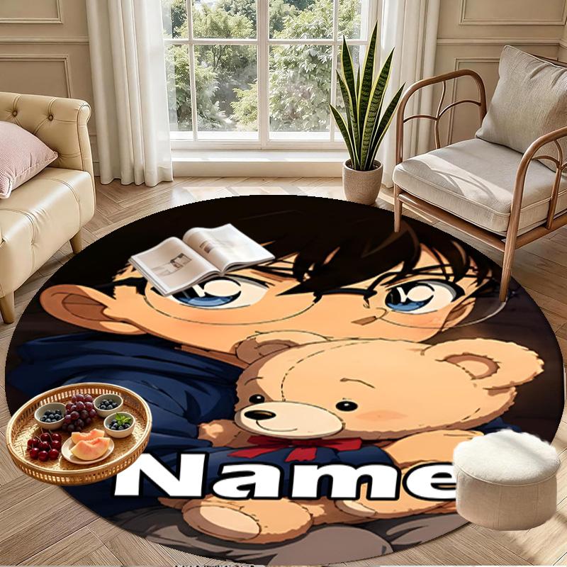 Custom Name Personalized Detective Conan Print Round Rug, Versatile Home Decor Carpet, for Playroom, Apartment, Balcony, Entryway, Hallway Gift