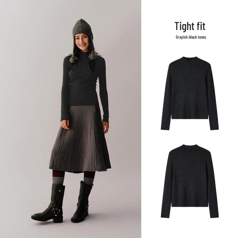 Semir Women's Pure Wool Mock Neck Slim Fit Sweater