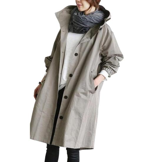 Women's Trench Hoodie Jacket Oversized Windbreaker Jacket Coat Long Sleeve Cotton Loose Fit Fall