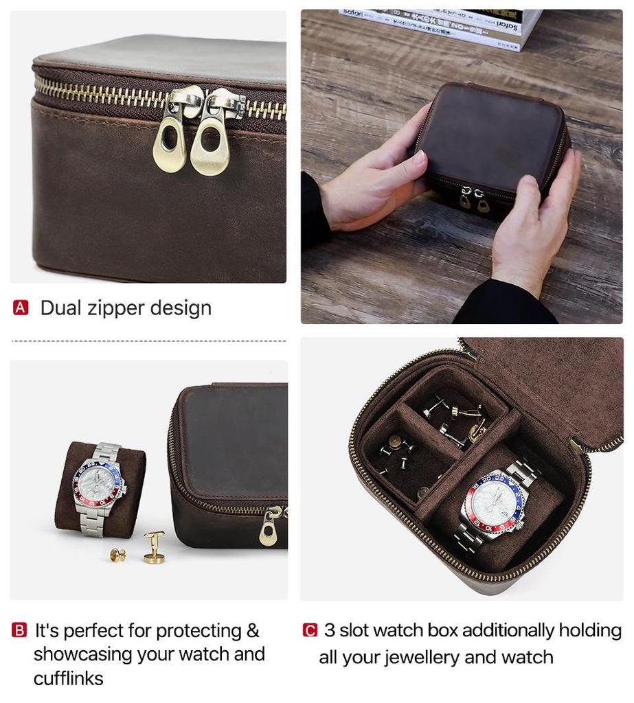 Retro Cowhide Leather Watch Box: Multi-Compartment and Portable Wristwatch Storage
