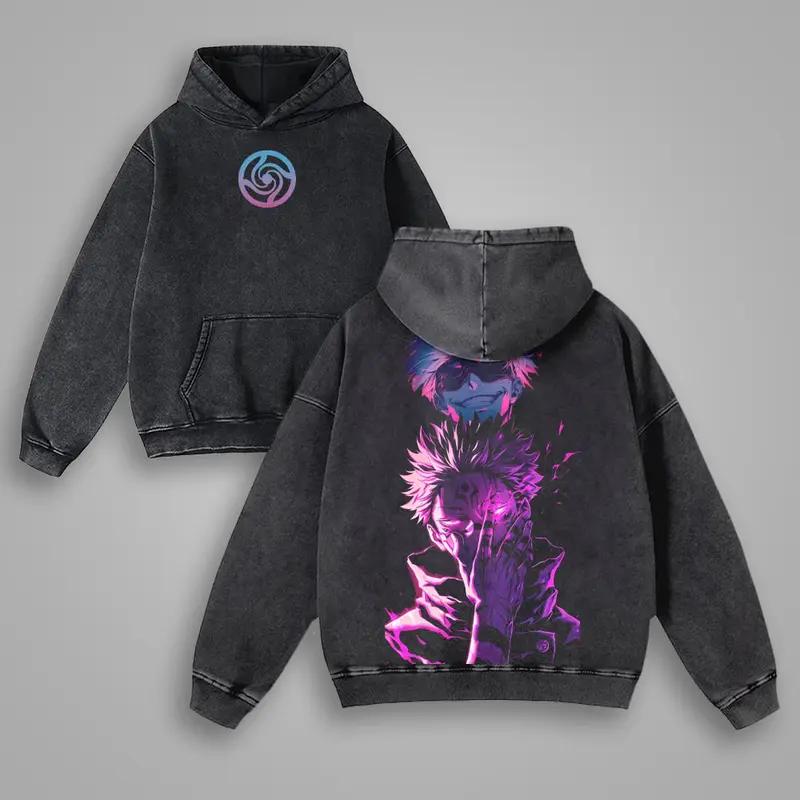 

Рёмен Сукуна Годжо Сатору Графическая одежда Худи Jujutsu Kaisen с капюшоном Мужские Винтажные Выстиранные Толстовки Хлопковая Толстовка Мужская Уличная одежда XXL чёрный