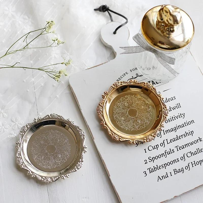 Round Metal Tray Fruit Cake Dessert Trays Jewelry Dish Earrings Necklace Ring Storage Plates Display Bowl Decoration Sauce Dish