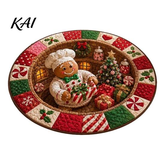 Indoor Christmas Rug 3D Round Rug, Optical Illusion Santa Claus Area 39 Holiday Decorative Inch Quilted-Like Floor Mat for Living Room Bedroom
