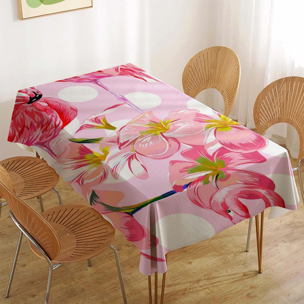 Tropical Flamingo Rectangular Polyester Tablecloth for Dining and Coffee Tables