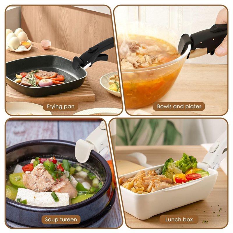 AT19-Nonslip Detachable Handle Cookware Set, Heat Resistant Pan Handle Featuring Hanging Hole And Anti-Scalding Clips