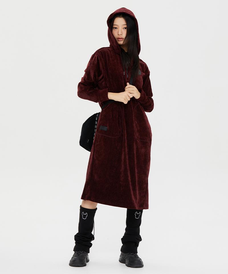 Life Work Women'S Chenille Velvet Hooded Dress