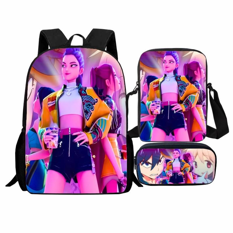 Printed Witch Hunters Student Schoolbag Three-Piece Set, Cartoon K-Pop Backpack Satchel Pencil Case Men And Women