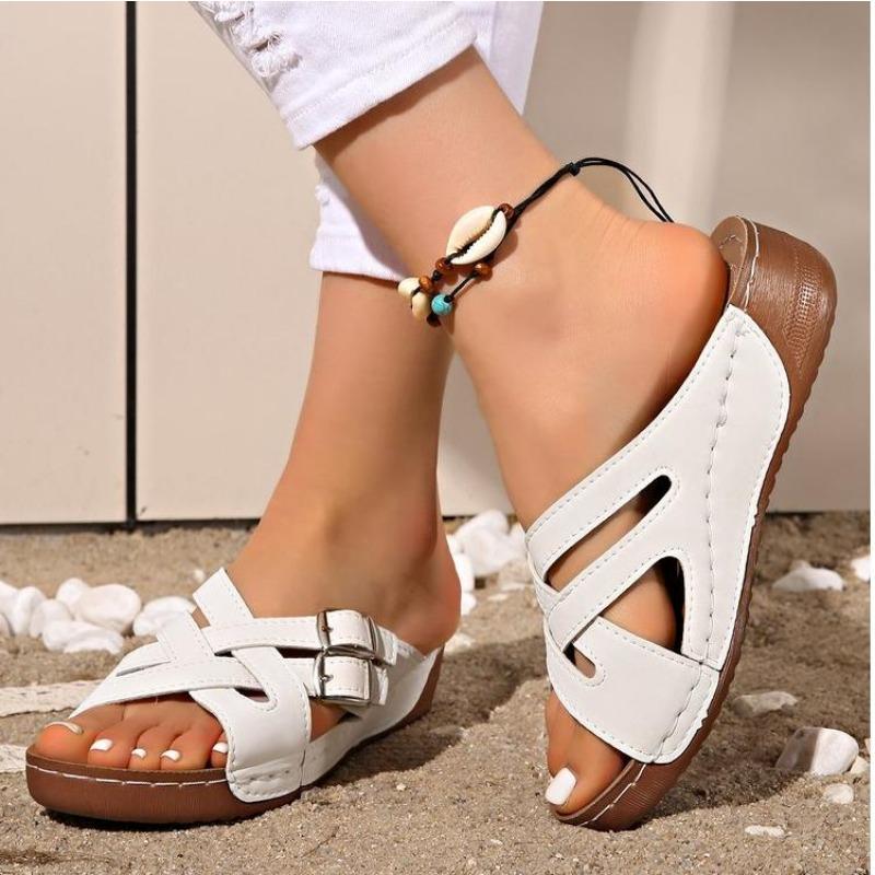 Fashion Fashion Cross Straps Platform Slippers Women Comfort Double Buckle Wedge Sandals Woman Summer 2025 Anti Slip Casual Beach Shoes