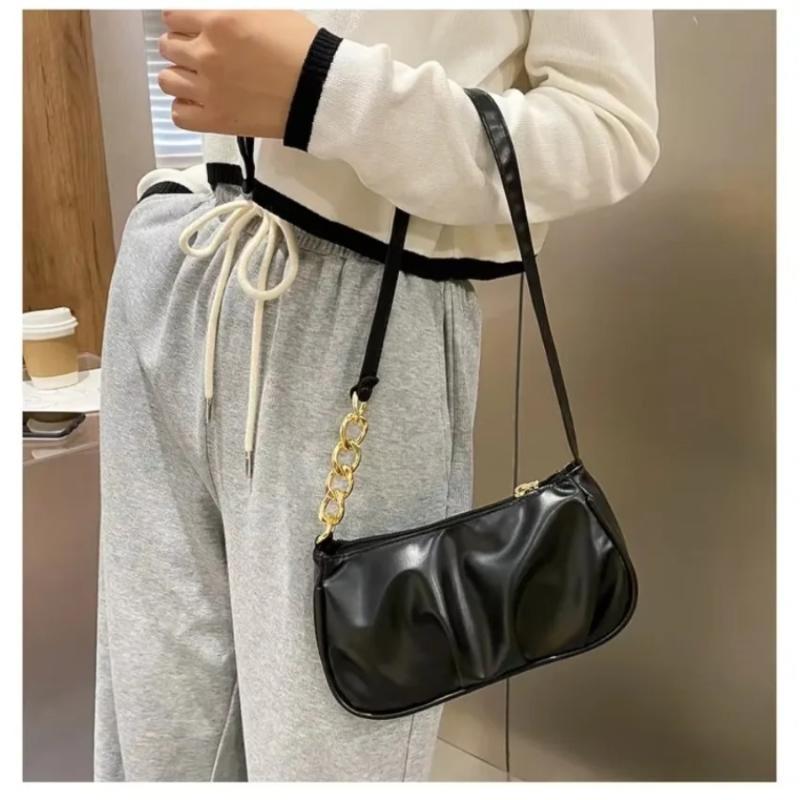 Solid Color Pleated Cloud Armpit Bag Fashionable Women's Handbag New Design Chain Shoulder Armpit Bag Women's Shoulder Bag