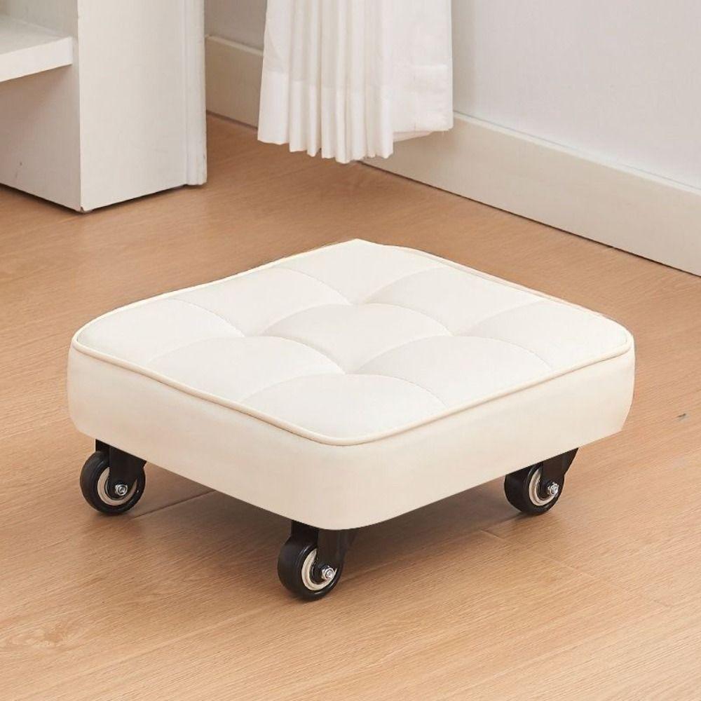 Square Shape Rolling Stool Upholstered Wheeled Short Bench Kids Play Foot Stool  Entryway Lazy Rest