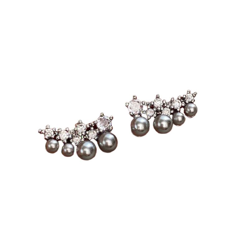 New in fresh and cool diamonds inlay gray pearl earrings with a simple gentle and high-end earrings for women part jewelry gifts