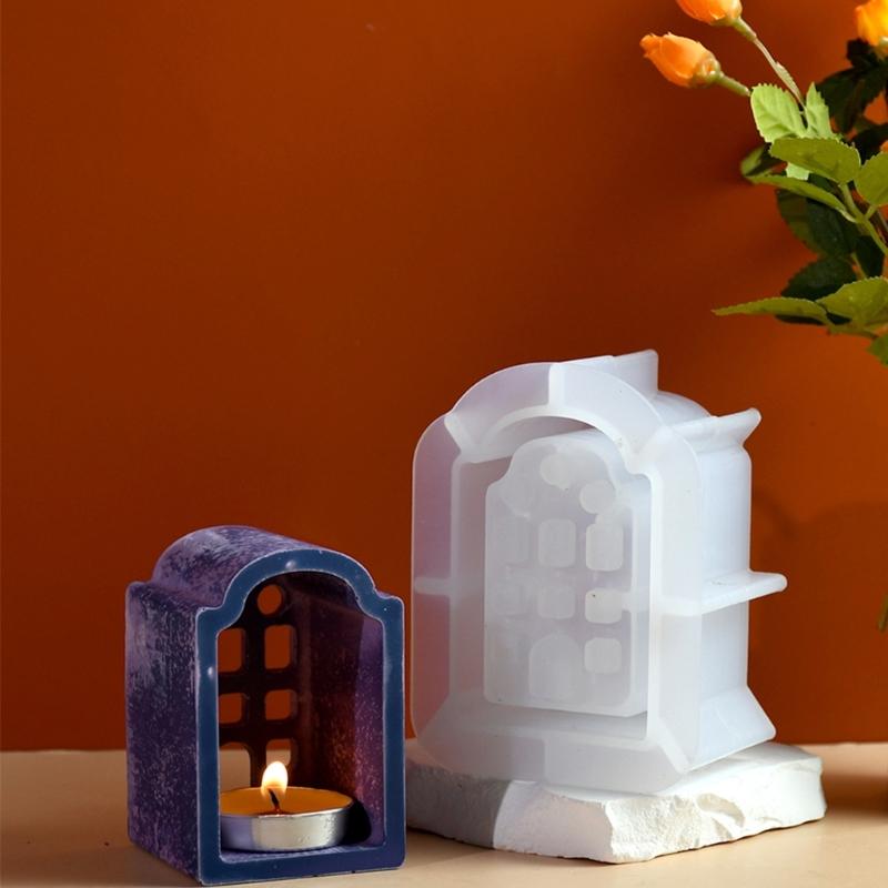 3D Candlestick Silicone Mold Hollow Out House Candle Base Mold Gypsum Candle Holder Epoxy Mould Home Decorations Mould