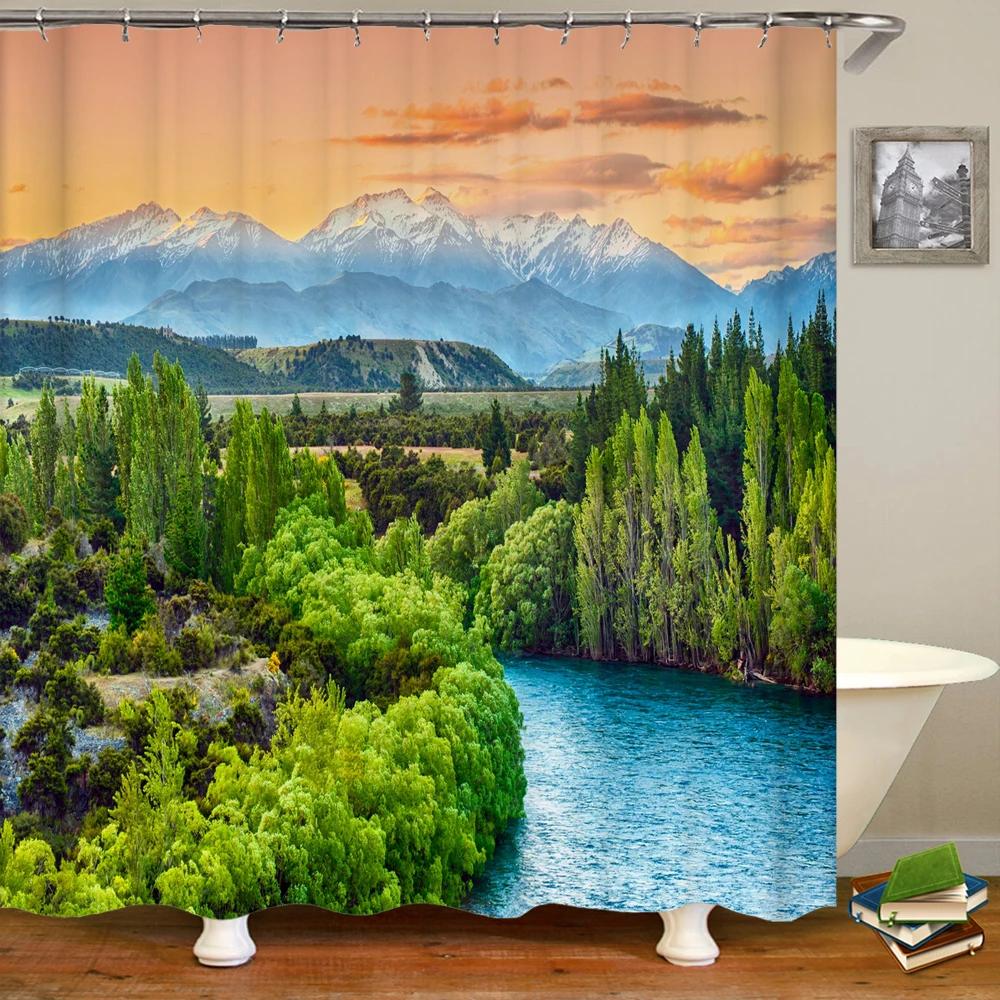 

Green Natural Forest Scenery Printing Shower Curtain Polyester Waterproof Fabric Bathroom Bathtub Screen Home Decor With Hooks W60H190(CM)-1 Pcs