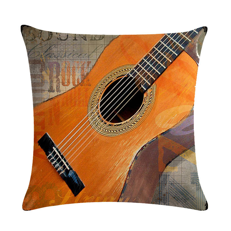 Oil Painting Moive Guitar Cushion Covers Art 45x45cm Cotton Linen Pillow Cover for Sofa Square Decorate Throw Pillow Cover