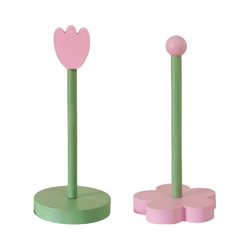 Wooden Tulip Flower Paper Towel Holder Stand Vertical Kitchen Roll Bathroom Tissue Storage Organizer Countertop Desk Decor