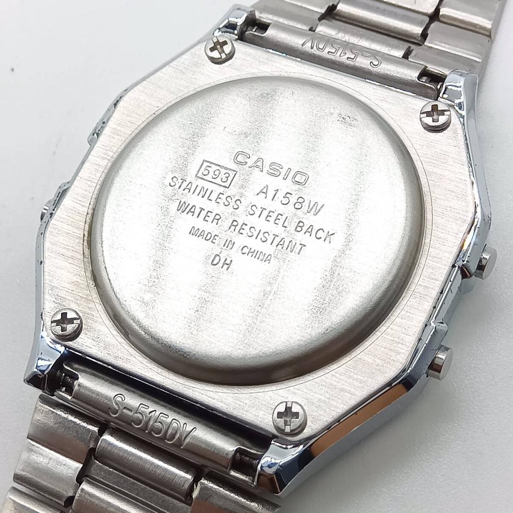 CASIO A158W Digital Alarm Silver Metal 1296 Chronograph, Band
