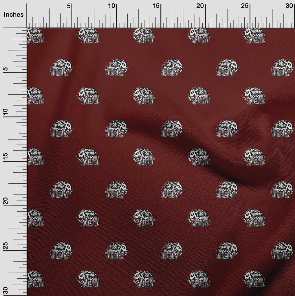 oneOone Cotton Flex Fabric Elephant Block Printed Craft Fabric BTY 40 Inch