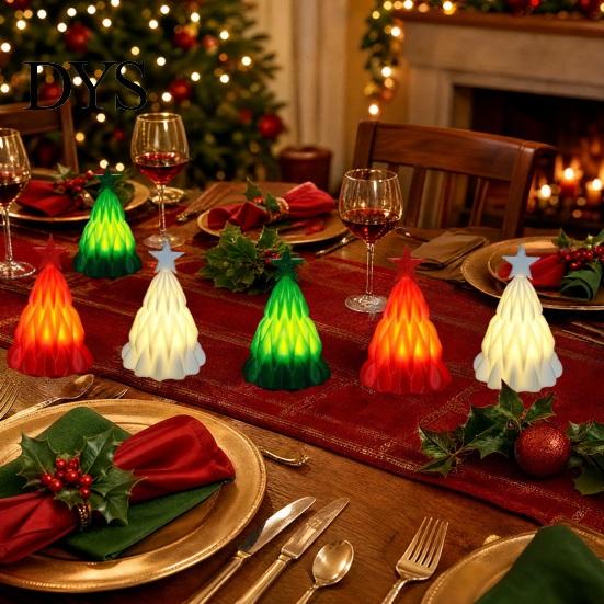 Realistic Xmas Decor Christmas Tree Lamp, Light Up Mini Night Light, Evergreen Holiday Battery Operated Tabletop Decoration for Winter Indoor