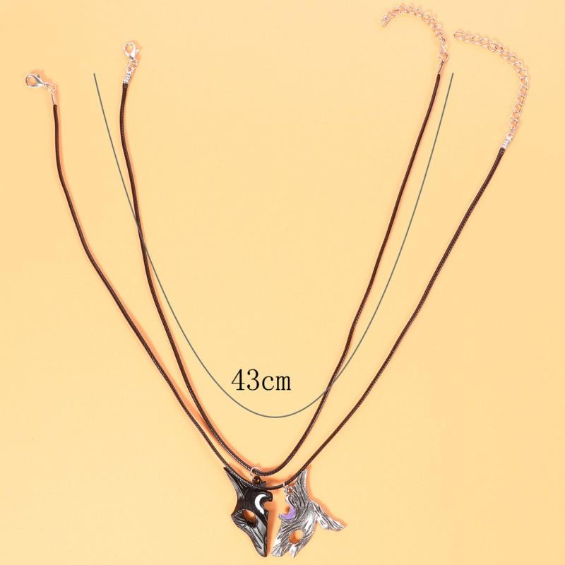 2PCS Antique Silver-plated Necklace Couple Vintage Style League of Legends Peripheral Sheep and Wolf Pendant Jewelry