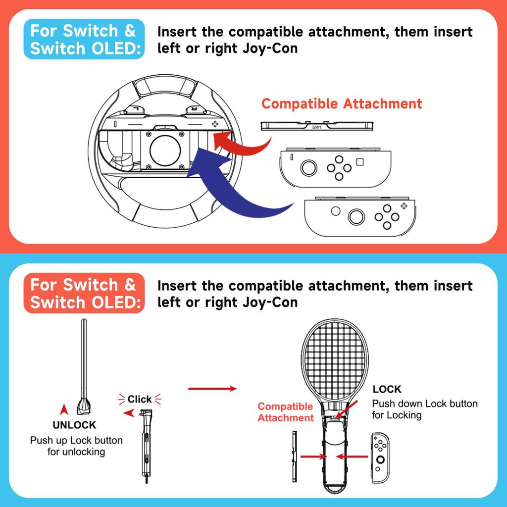 Switch 2 Sports Game Controller Set: Fencing, Tennis Racket & Racing Wheel