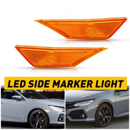2X LED L&R Side Marker Amber Lights Turn Signal Fit 2016- Honda Civic