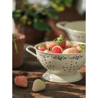 Home Draining Bowl for Fruits Washing Plates Floral Flower Metal Salad Kitchen Basket Snacks Storage Dishes Tableware
